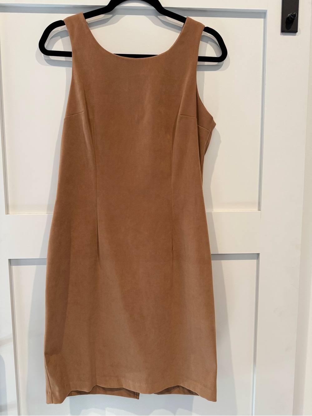 Sheri Martin Sleeveless Suede Shift Dress in Camel Brown
